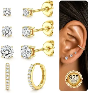 LOLIAS Stud Earrings for Women Hypoallergenic 925 Sterling Silver Earrings Studs Hoops Set Dainty Small Cartilage Earring Stacks