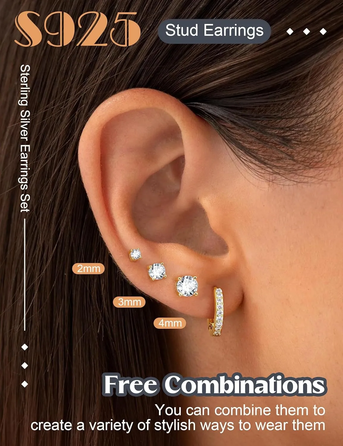 LOLIAS Stud Earrings for Women Hypoallergenic 925 Sterling Silver Earrings Studs Hoops Set Dainty Small Cartilage Earring Stacks