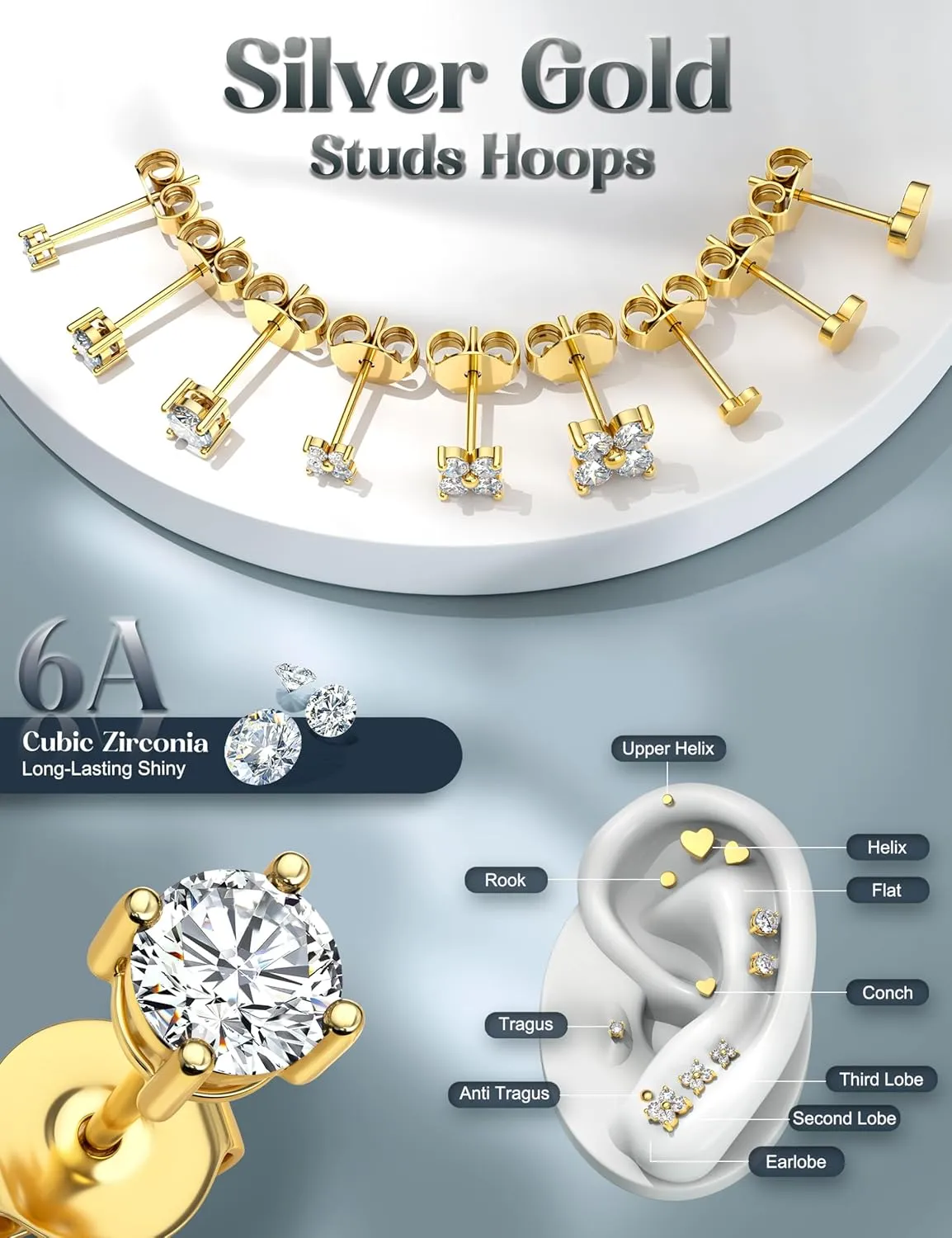 LOLIAS Stud Earrings for Women Hypoallergenic 925 Sterling Silver Earrings Studs Hoops Set Dainty Small Cartilage Earring Stacks