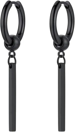 Long Bar Drop Earrings for Men Women, Punk Jewelry, Black/Gold Plated Stainless Steel, Hypoallergenic for Sensitive Ears, Come Box