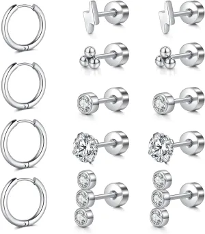 Longita Cartilage Earring Flat Back Cartilage Earrings for Women Silver Gold Helix Piercing Jewelry Tragus Earrings Threadless Flatback Screw Back Earrings 16g 20g Cartilage Hoop Earring