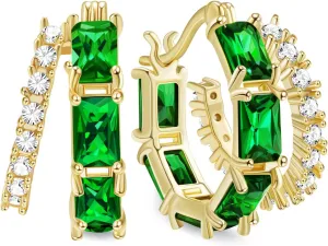 Lourny Double Hoop Crystal Earrings for Women,18K Gold/Silver Plated Illusion Huggie Cubic Zirconia Hoop Earrings Jewelry Gifts