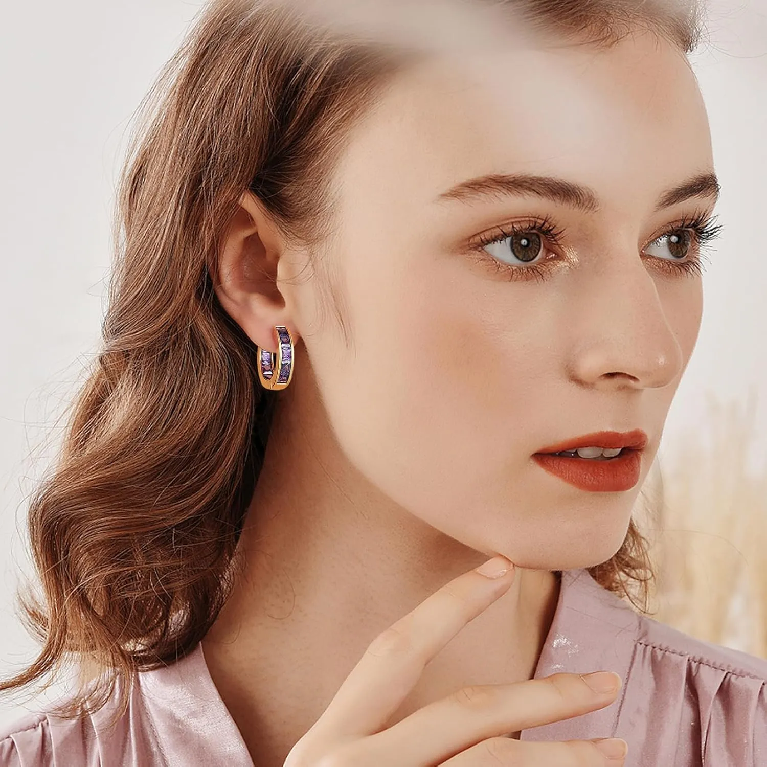 Lourny Small Hoop Crystal Earrings for Women Trendy, 18K Gold Plated Huggie Cubic Zirconia Earrings for Women Gifts