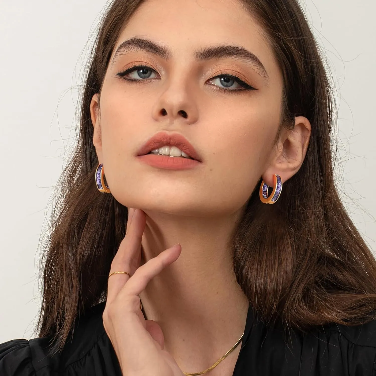 Lourny Small Hoop Crystal Earrings for Women Trendy, 18K Gold Plated Huggie Cubic Zirconia Earrings for Women Gifts