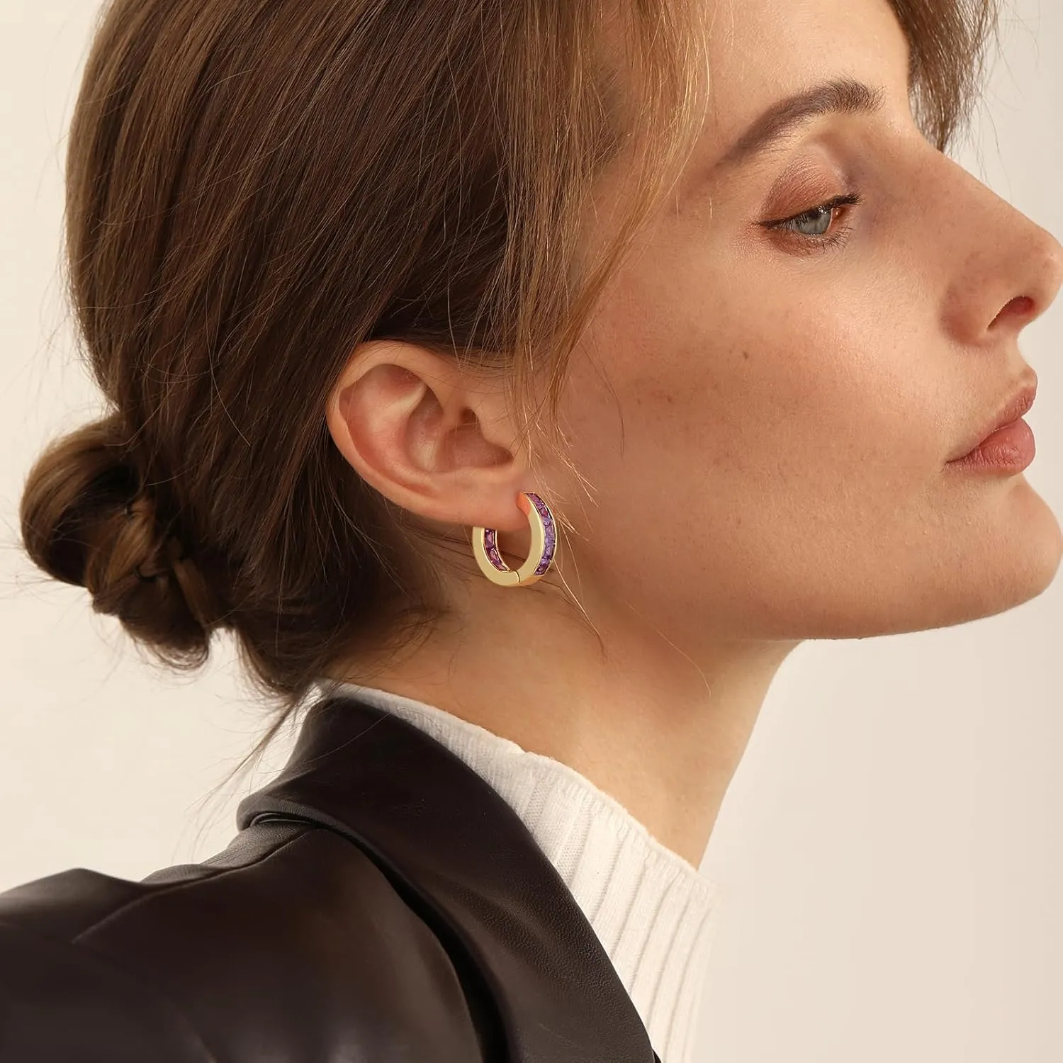 Lourny Small Hoop Crystal Earrings for Women Trendy, 18K Gold Plated Huggie Cubic Zirconia Earrings for Women Gifts