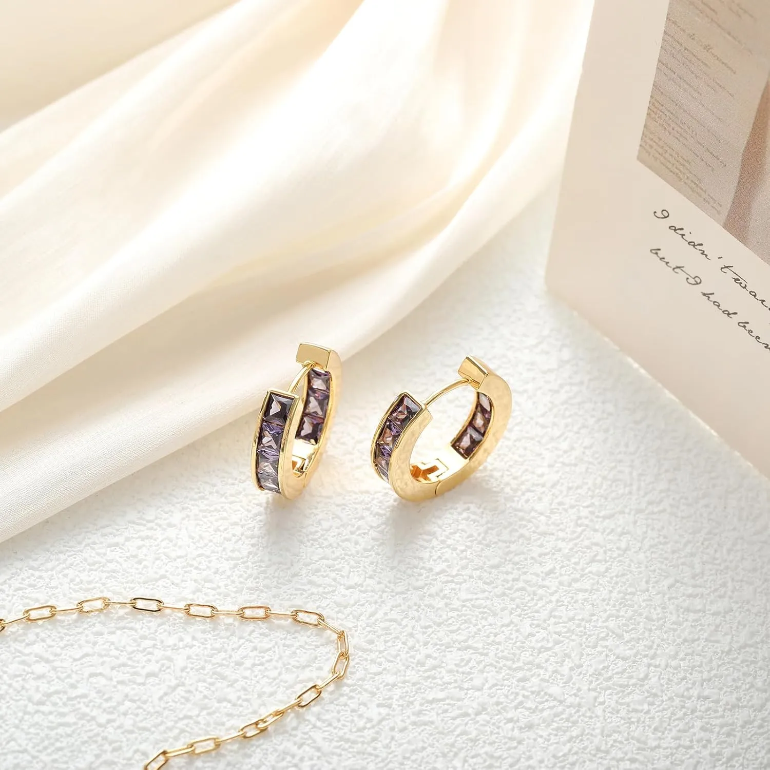 Lourny Small Hoop Crystal Earrings for Women Trendy, 18K Gold Plated Huggie Cubic Zirconia Earrings for Women Gifts