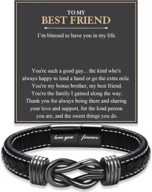 Love You Forever Leather Bracelet Gifts for Men Him Teen Boys, To My Brother Son Grandson Nephew Friend Dad Husband Christmas Birthday Valentines Fathers Day Graduation Back to School Gifts