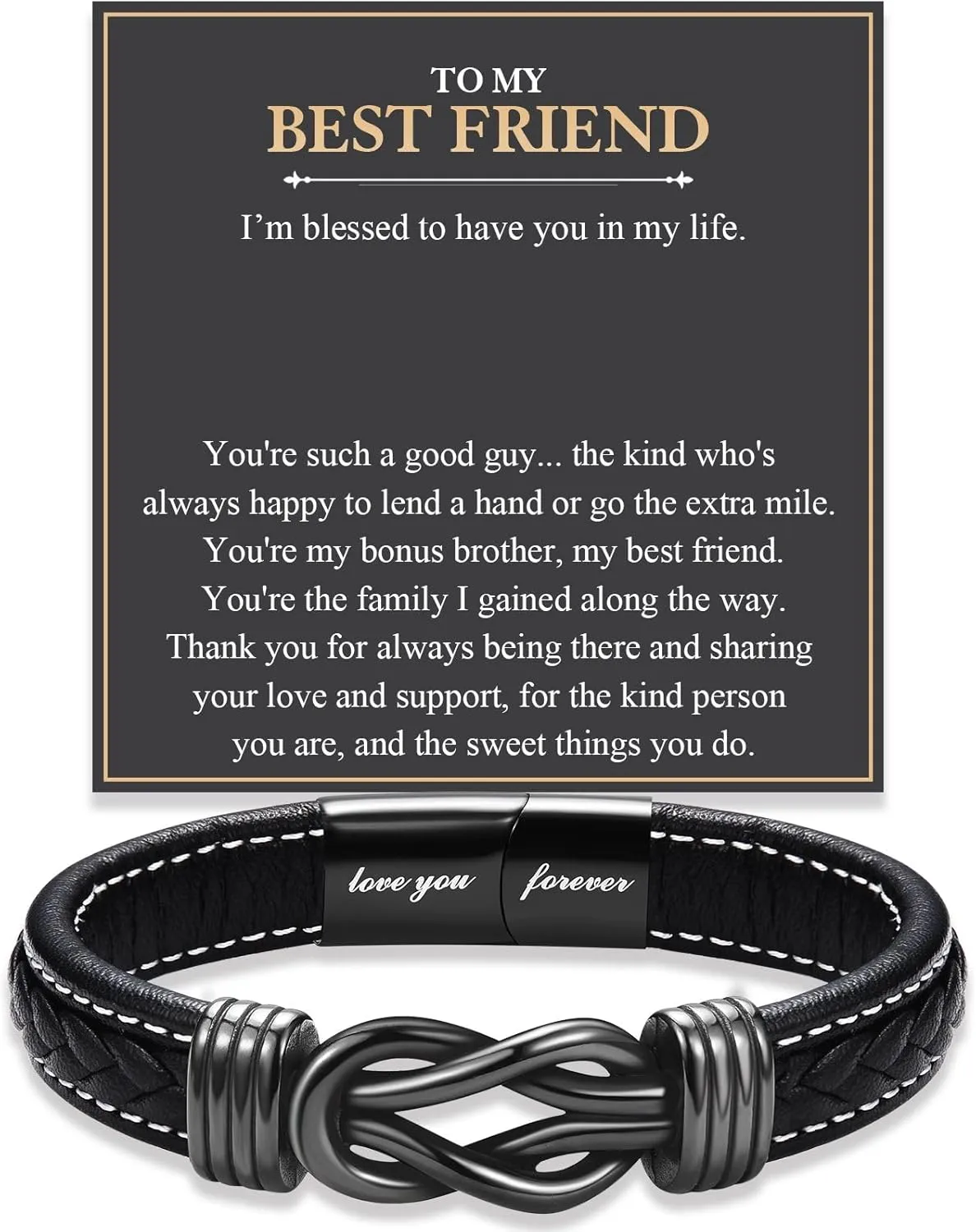 Love You Forever Leather Bracelet Gifts for Men Him Teen Boys, To My Brother Son Grandson Nephew Friend Dad Husband Christmas Birthday Valentines Fathers Day Graduation Back to School Gifts