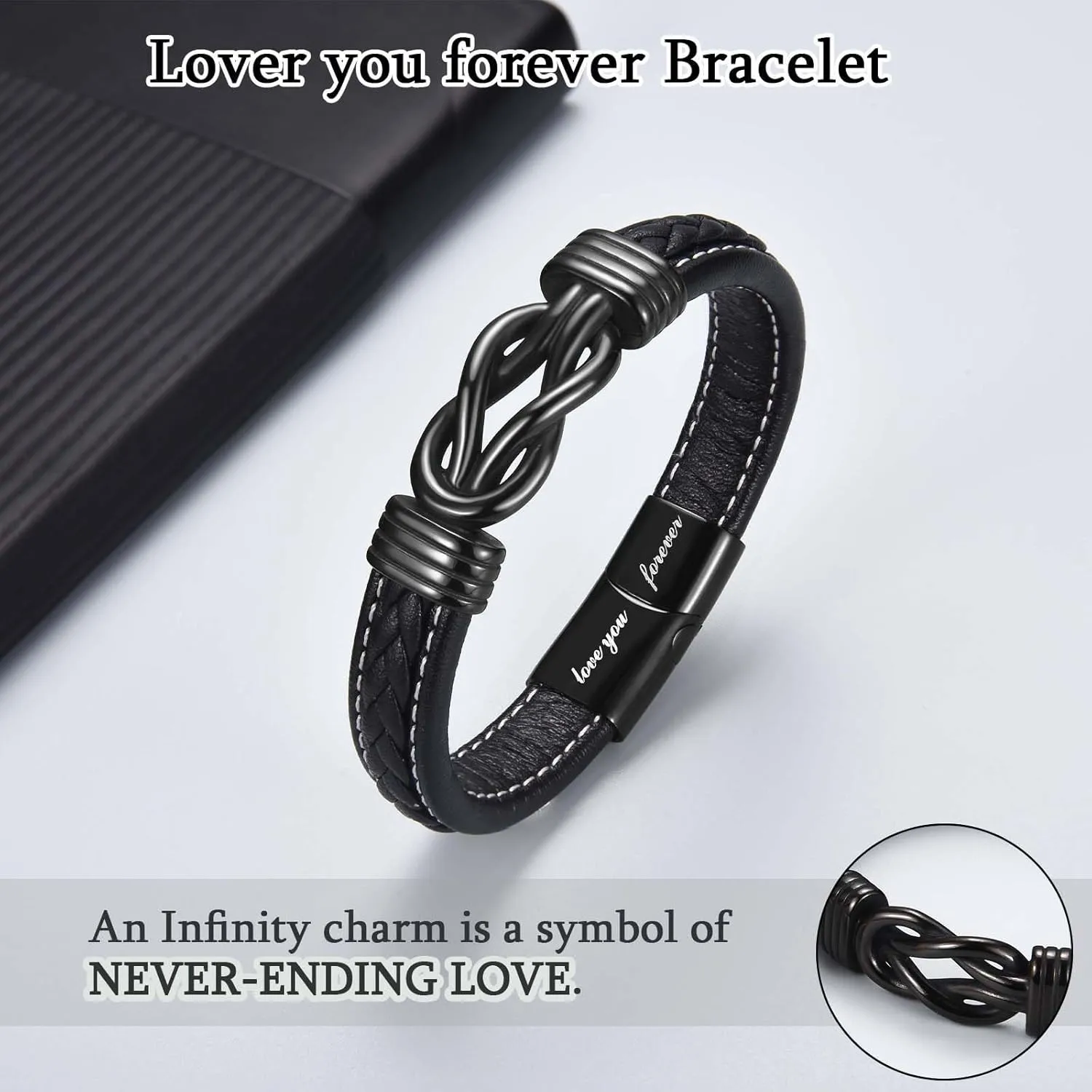 Love You Forever Leather Bracelet Gifts for Men Him Teen Boys, To My Brother Son Grandson Nephew Friend Dad Husband Christmas Birthday Valentines Fathers Day Graduation Back to School Gifts