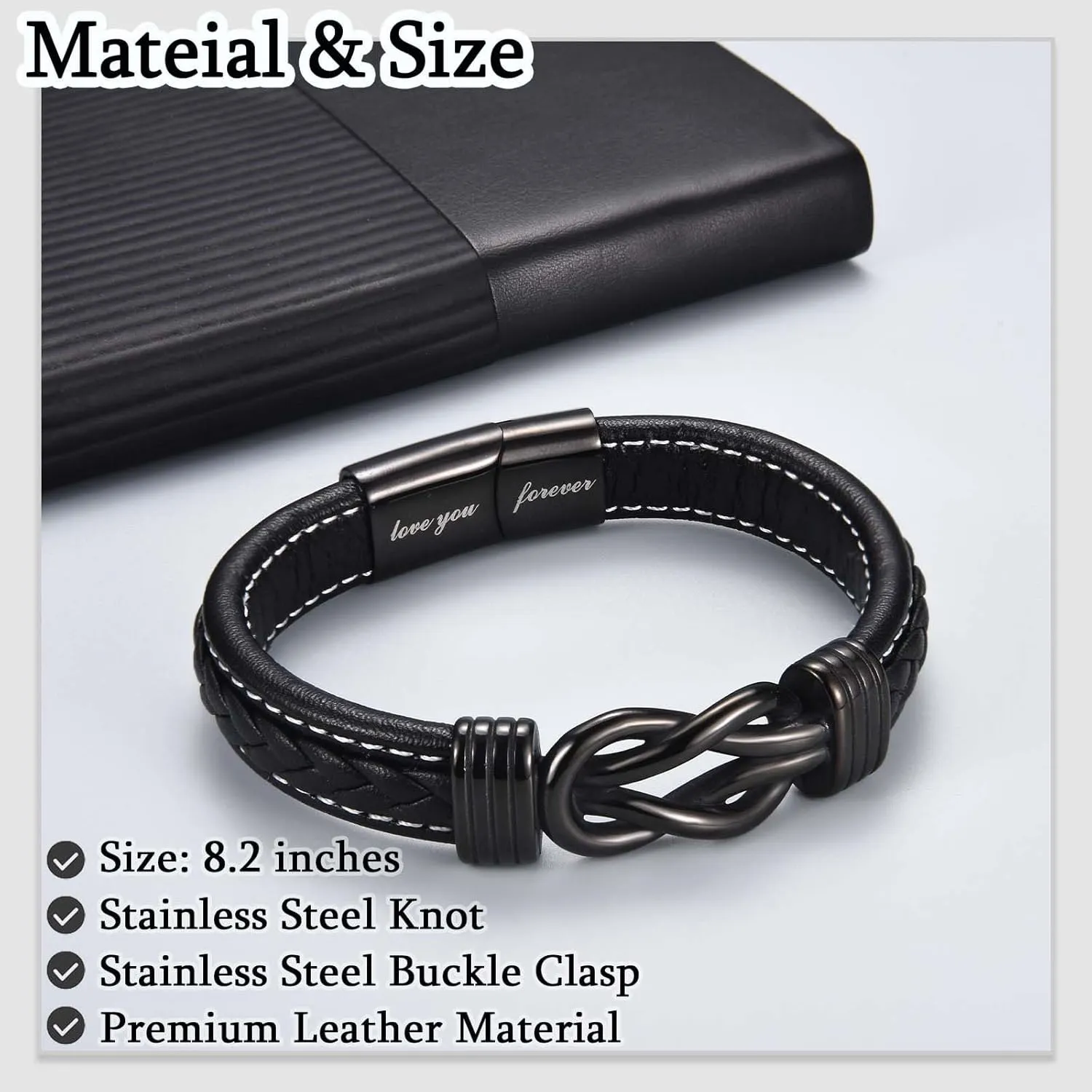 Love You Forever Leather Bracelet Gifts for Men Him Teen Boys, To My Brother Son Grandson Nephew Friend Dad Husband Christmas Birthday Valentines Fathers Day Graduation Back to School Gifts