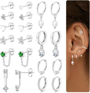 LOYALLOOK 10Pairs Hypoallergenic Flat Back Earrings Cartilage Earring Sets for Multiple Piercing 20G Stainless Steel Earrings Gold Stud Small Hoop Earrings Stacks Flatback Stud Earrings