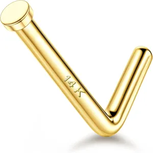 LOYALLOOK 14K Real Gold Nose Rings - Solid Gold Piercing Jewelry in 18G, 20G, L Shape & Corkscrew Styles, Hypoallergenic for Women & Men, 1.5mm, 2mm Flat Top