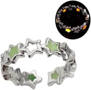 Luminous Star Ring Adjustable Star Open Ring Y2k star rings Halloween Glowing Star Ring Lucky Star Band Ring for Women Men Jewelry Gift