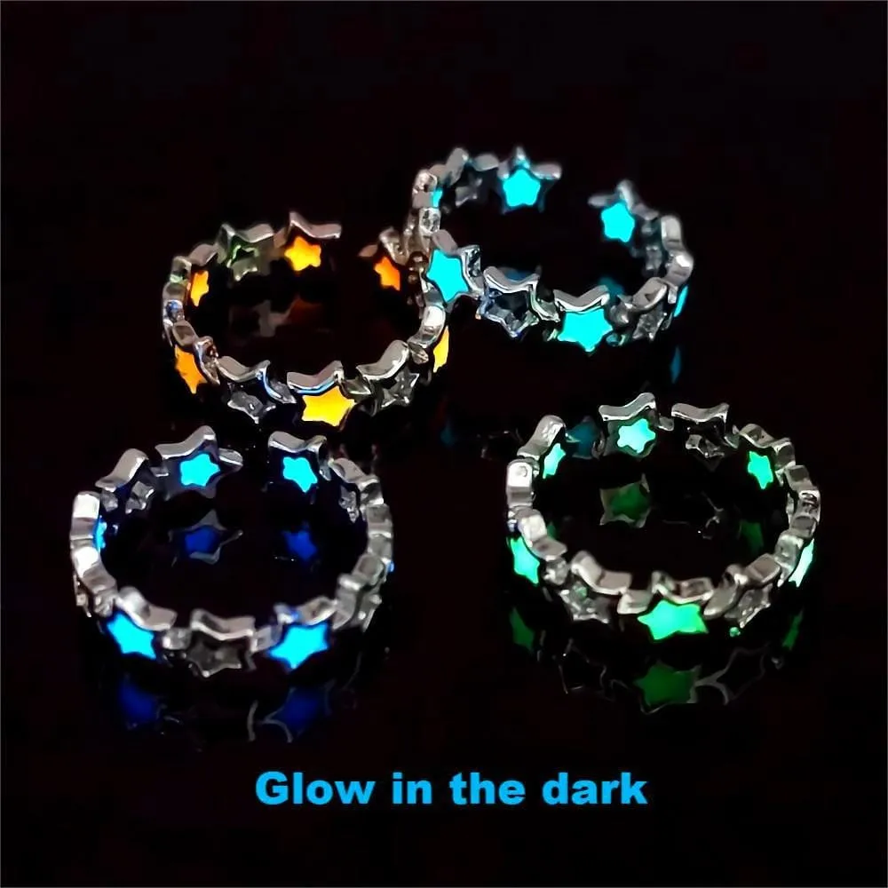 Luminous Star Ring Adjustable Star Open Ring Y2k star rings Halloween Glowing Star Ring Lucky Star Band Ring for Women Men Jewelry Gift
