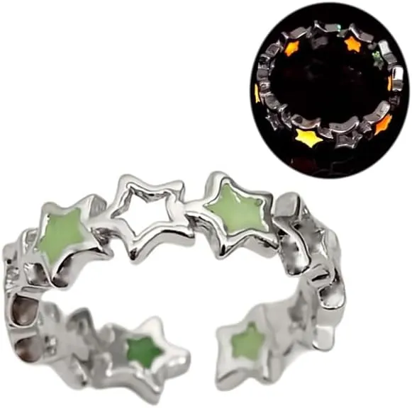Luminous Star Ring Adjustable Star Open Ring Y2k star rings Halloween Glowing Star Ring Lucky Star Band Ring for Women Men Jewelry Gift