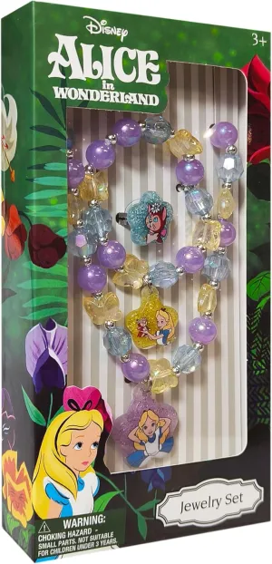 LUV HER Alice in Wonderland Girl's Jewelry Set - Dress up 3 Piece Toy Jewelry Box Set with Bead Necklace, Bracelet and Ring - Play Accessories - Ages 3 