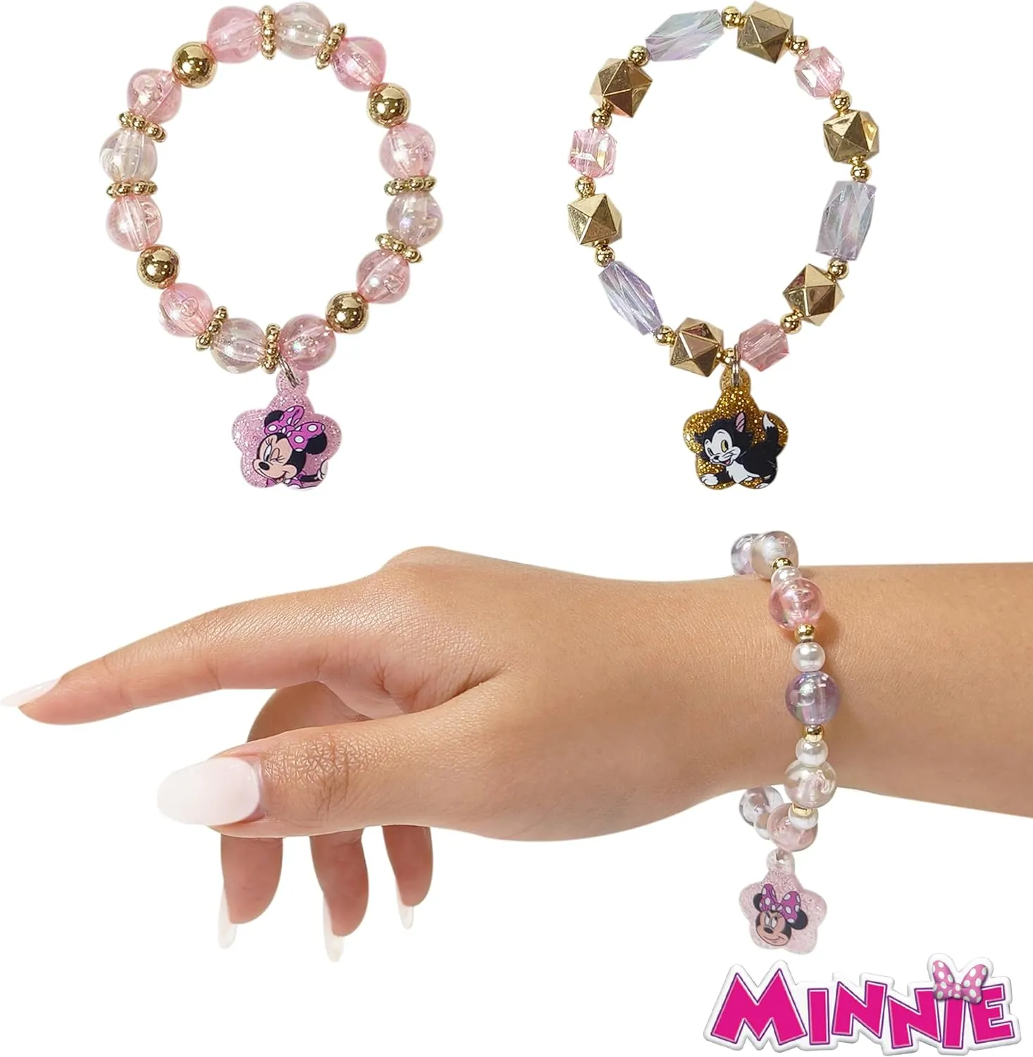 LUV HER Disney Minnie Girls Jewelry Set - Dress up Toy Jewelry Box Sets with Bead Necklace, Bead Bracelet and Ring - Play Accessories - Ages 3 