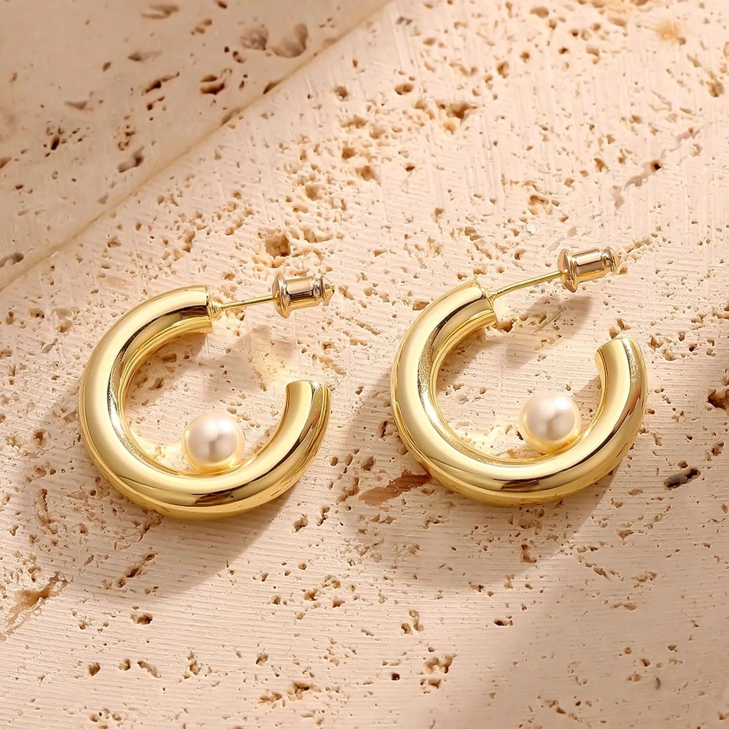 LUXTIK Unique Hoop Earrings for Women with 925 Sterling Silver Post, Gold Plated Chunky Lightweight Cute Small Statement Hypoallergenic Earrings Trendy for Sensitive Ears Fashion Jewelry Accessories