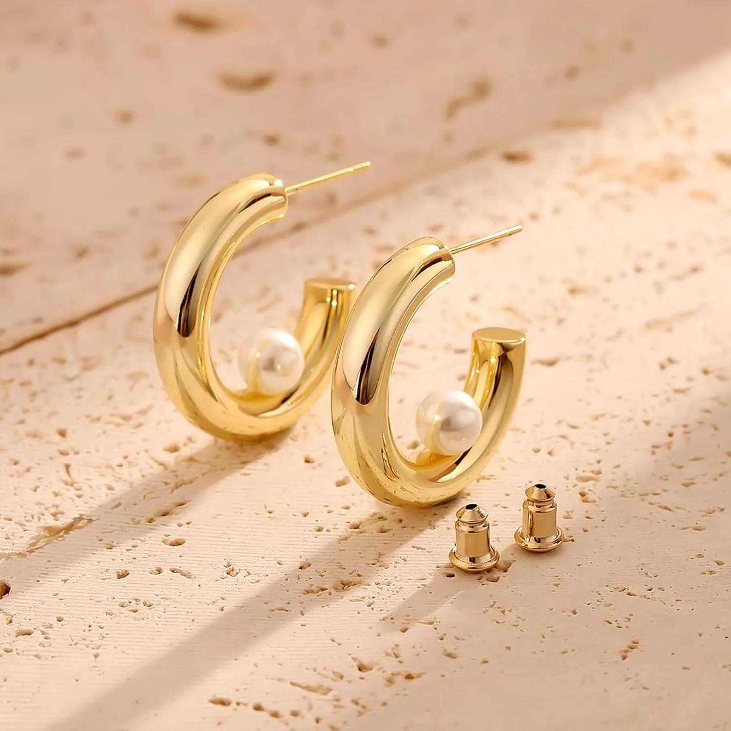 LUXTIK Unique Hoop Earrings for Women with 925 Sterling Silver Post, Gold Plated Chunky Lightweight Cute Small Statement Hypoallergenic Earrings Trendy for Sensitive Ears Fashion Jewelry Accessories