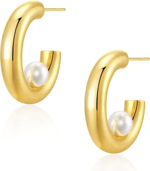 LUXTIK Unique Hoop Earrings for Women with 925 Sterling Silver Post, Gold Plated Chunky Lightweight Cute Small Statement Hypoallergenic Earrings Trendy for Sensitive Ears Fashion Jewelry Accessories