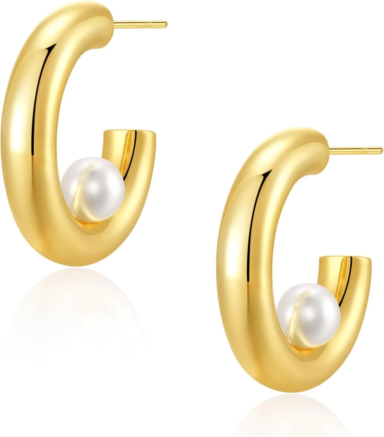 LUXTIK Unique Hoop Earrings for Women with 925 Sterling Silver Post, Gold Plated Chunky Lightweight Cute Small Statement Hypoallergenic Earrings Trendy for Sensitive Ears Fashion Jewelry Accessories