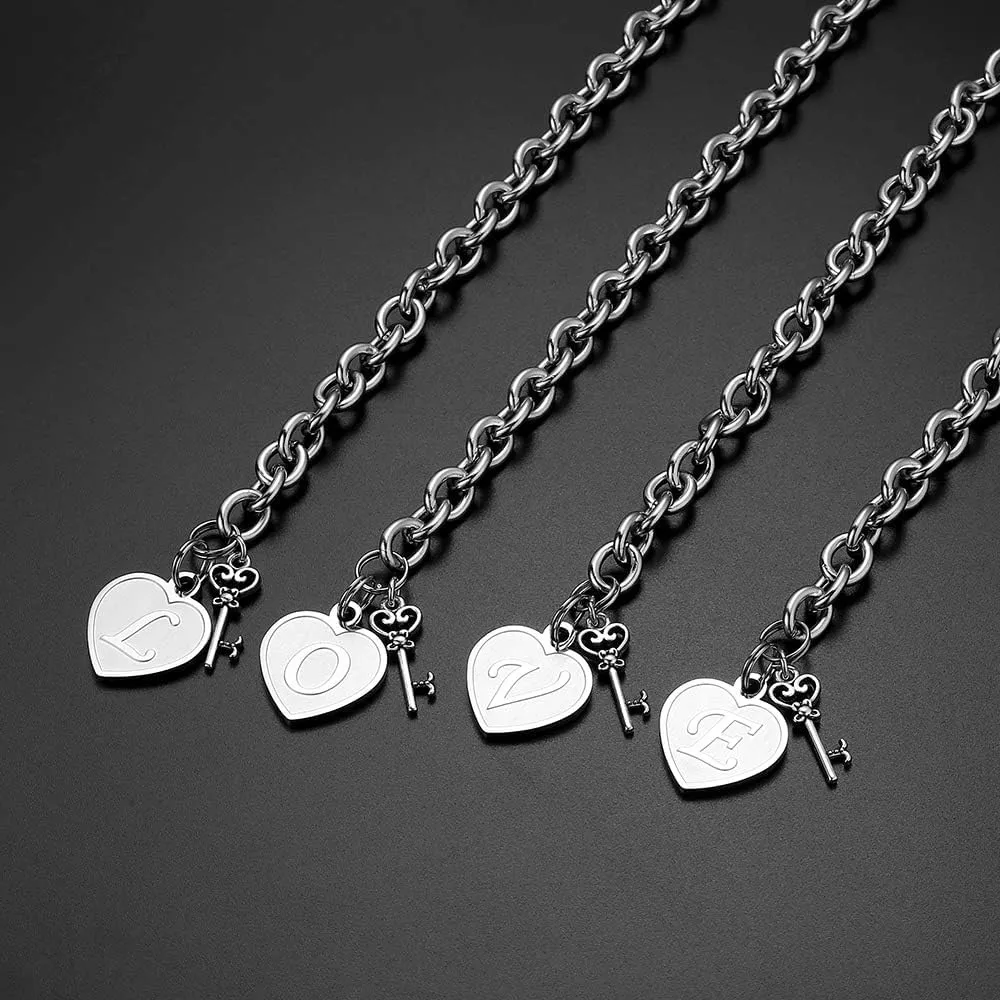 M MOOHAM Heart Initial Bracelets for Women Gifts - Engraved 26 Letters Initial Charms Bracelet Stainless Steel Bracelet Birthday Christmas Jewelry Gift for Women Teen Girls