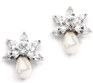 Mariell Freshwater Pearl and Cubic Zirconia Crystal Bridal Earrings. Pearl Wedding Earrings for Brides, Bridesmaids and Mother of the Bride
