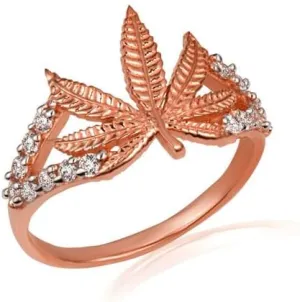 Marijuana Leaf Weed CZ Fine Ring Real Solid 10K Gold