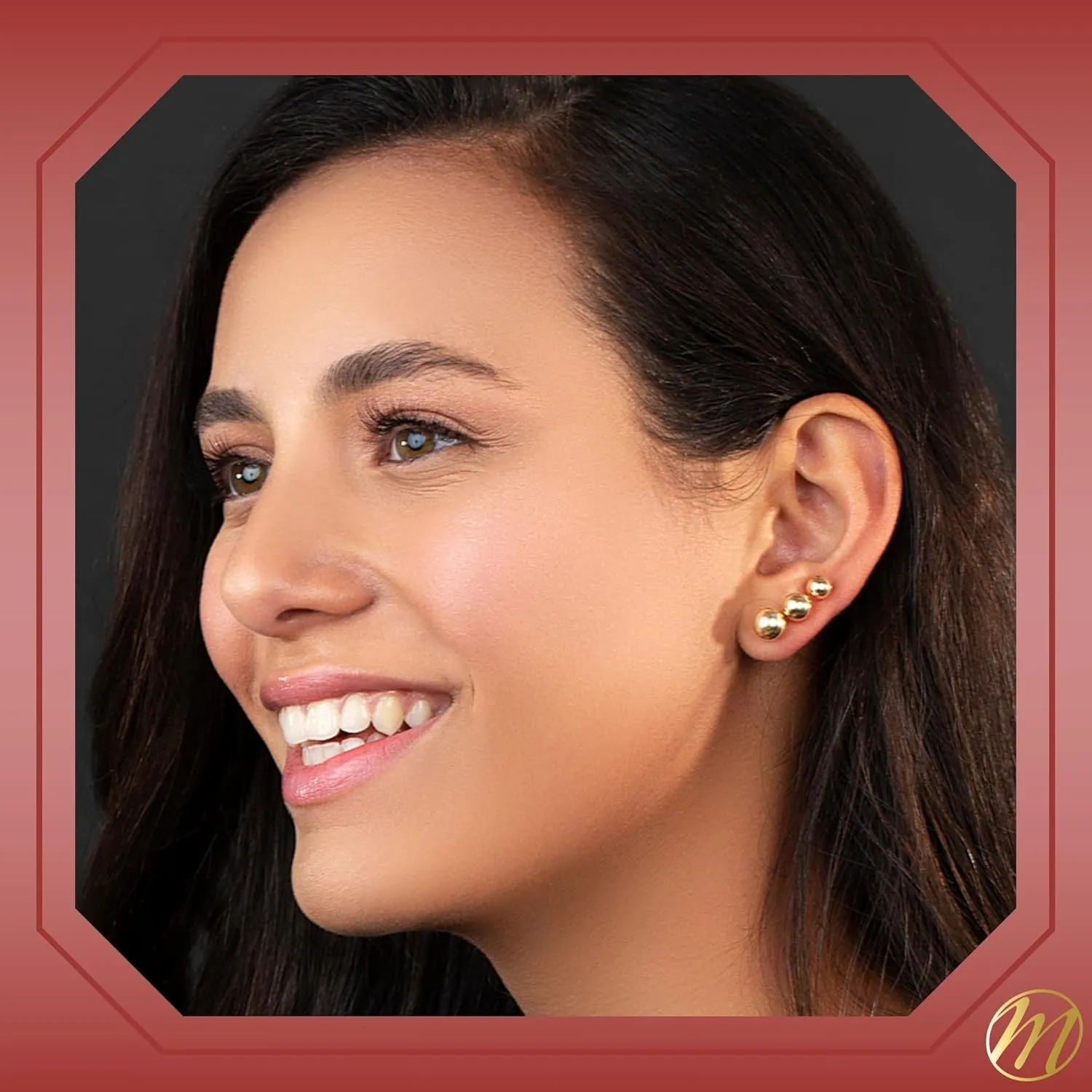 MASSETE Gold Ball Stud Earrings for Women and Girls | 10k, 14k | White Yellow or Rose Gold | 5mm -12mm | Nickel Free