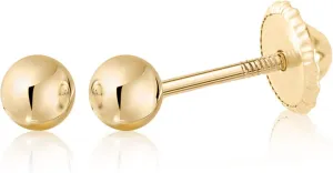 MASSETE Gold Ball Stud Earrings for Women and Girls Screwback | 10k, 14k, 18k | White Yellow or Rose Gold | 3mm 4mm 5mm | Nickel Free