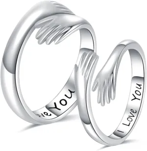 Matching Hugging Rings for Couples 925 Sterling Silver Matching Hug Promise Rings I Love You Engagement Wedding Ring Sets for Him and Her Adjustable Matching Rings Valentines Day Gifts