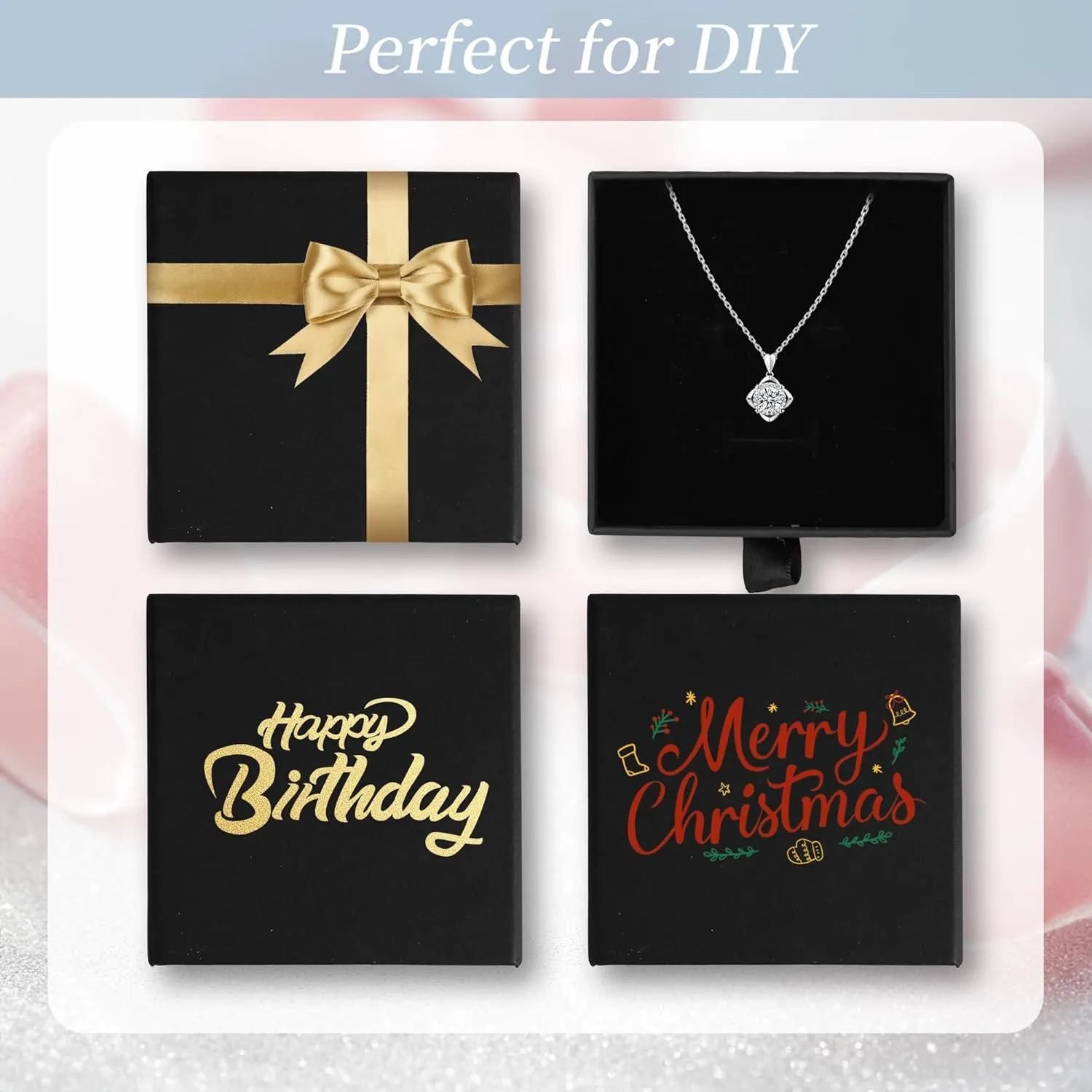 MATUFF Jewelry Gift Boxes, 10 Pack 3.5"  3.5" x 1" Sponge Fill Cardboard Jewelry Box Bulk, Drawer Style Small Gift Boxes for Necklace Pendant Bracelet Ring Earring Display and Storage, Black