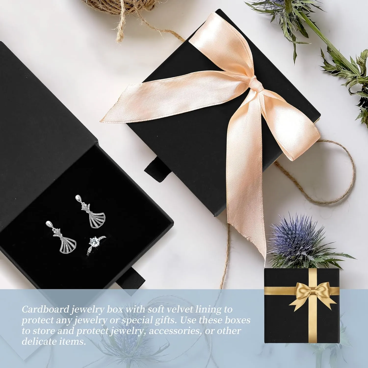 MATUFF Jewelry Gift Boxes, 10 Pack 3.5"  3.5" x 1" Sponge Fill Cardboard Jewelry Box Bulk, Drawer Style Small Gift Boxes for Necklace Pendant Bracelet Ring Earring Display and Storage, Black