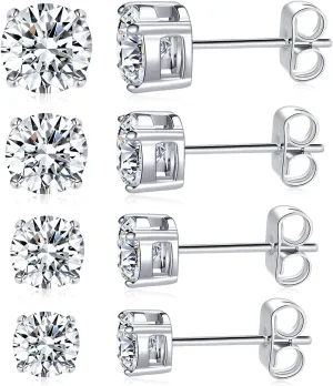 MDFUN Titanium Stud Earrings Set Hypoallergenic Cubic Zirconia Round CZ Surgical Stainless Steel 4 Prong Stud Earring for Women and Men 3-6mm Pack of 3-6mm