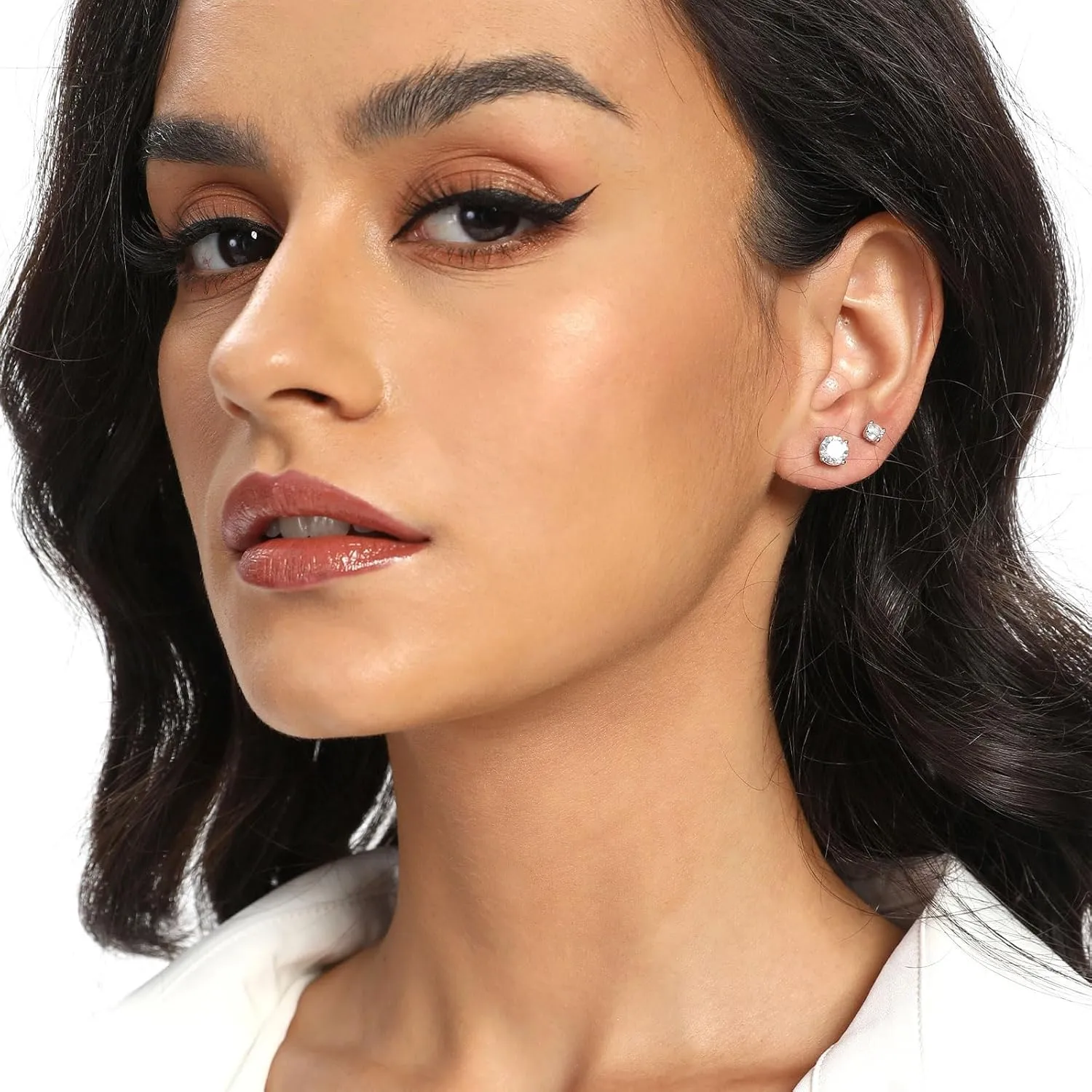 MDFUN Titanium Stud Earrings Set Hypoallergenic Cubic Zirconia Round CZ Surgical Stainless Steel 4 Prong Stud Earring for Women and Men 3-6mm Pack of 3-6mm