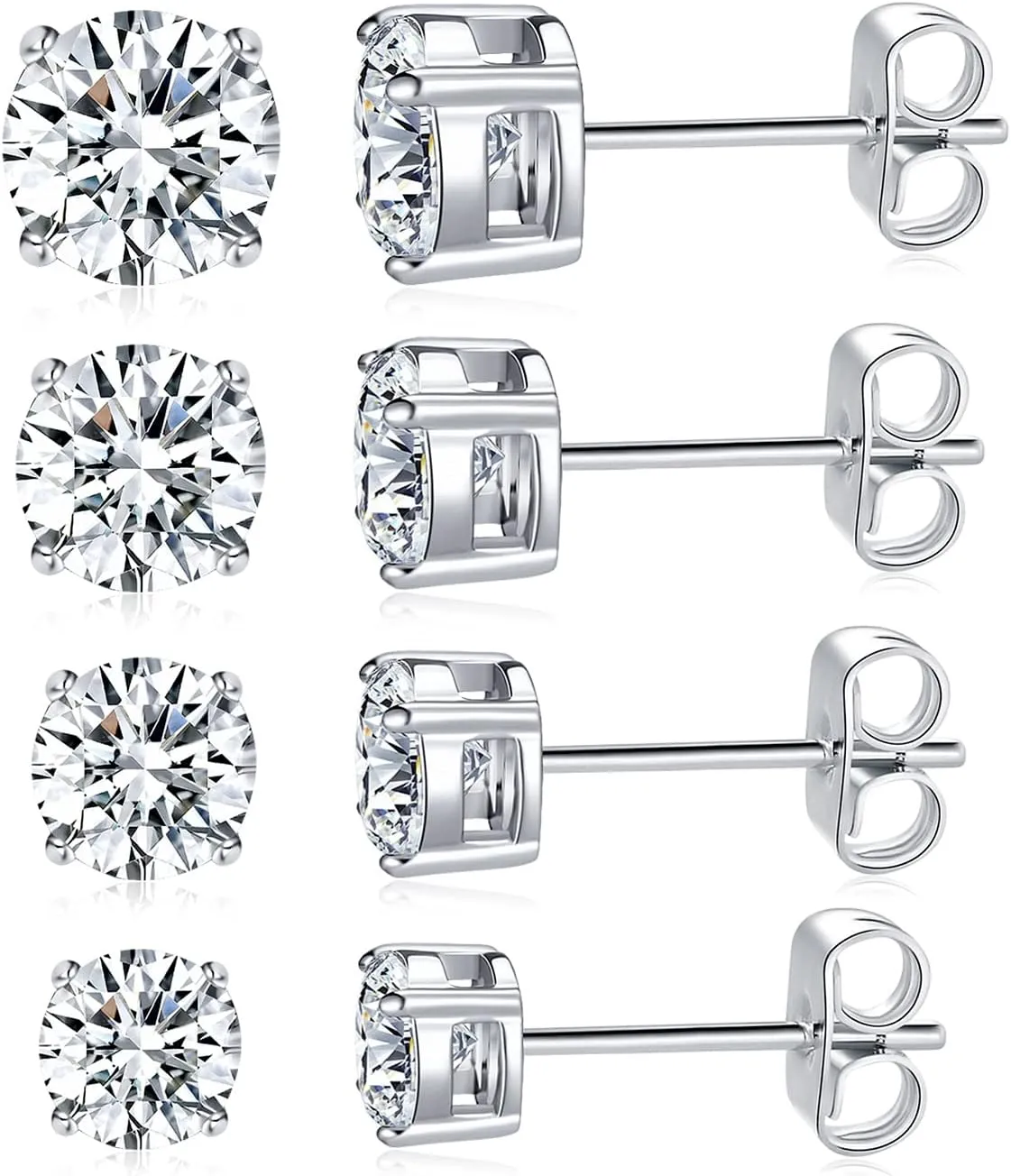 MDFUN Titanium Stud Earrings Set Hypoallergenic Cubic Zirconia Round CZ Surgical Stainless Steel 4 Prong Stud Earring for Women and Men 3-6mm Pack of 3-6mm