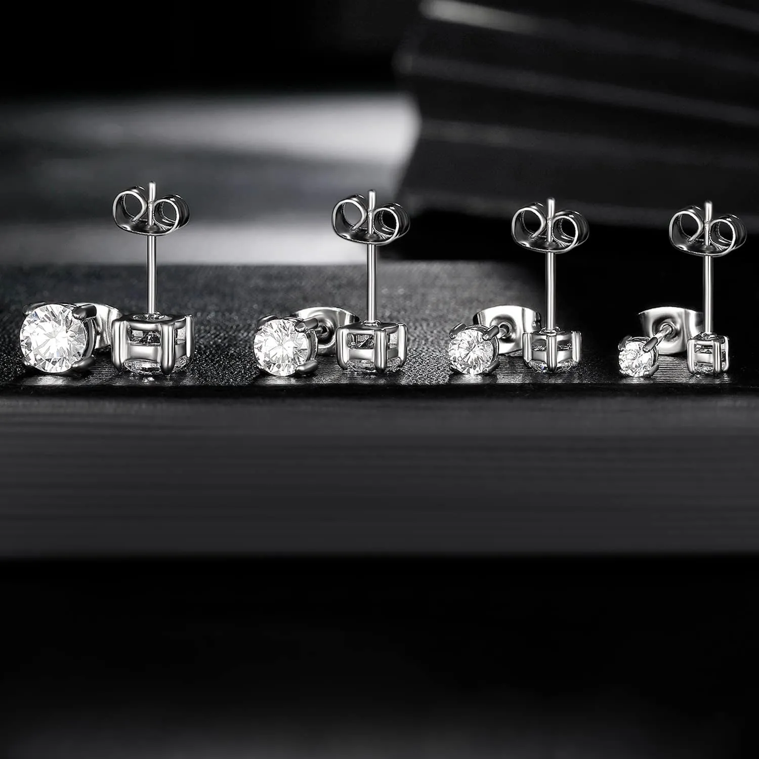 MDFUN Titanium Stud Earrings Set Hypoallergenic Cubic Zirconia Round CZ Surgical Stainless Steel 4 Prong Stud Earring for Women and Men 3-6mm Pack of 3-6mm