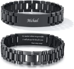 MEALGUET Personalized Inspirational Gift for Him : Masculine Stainless Steel Inspiral Quote Engraved Link Bracelet for Men, Sobriety Gifts Inspiral Message Customized Gift for dad Son Husband