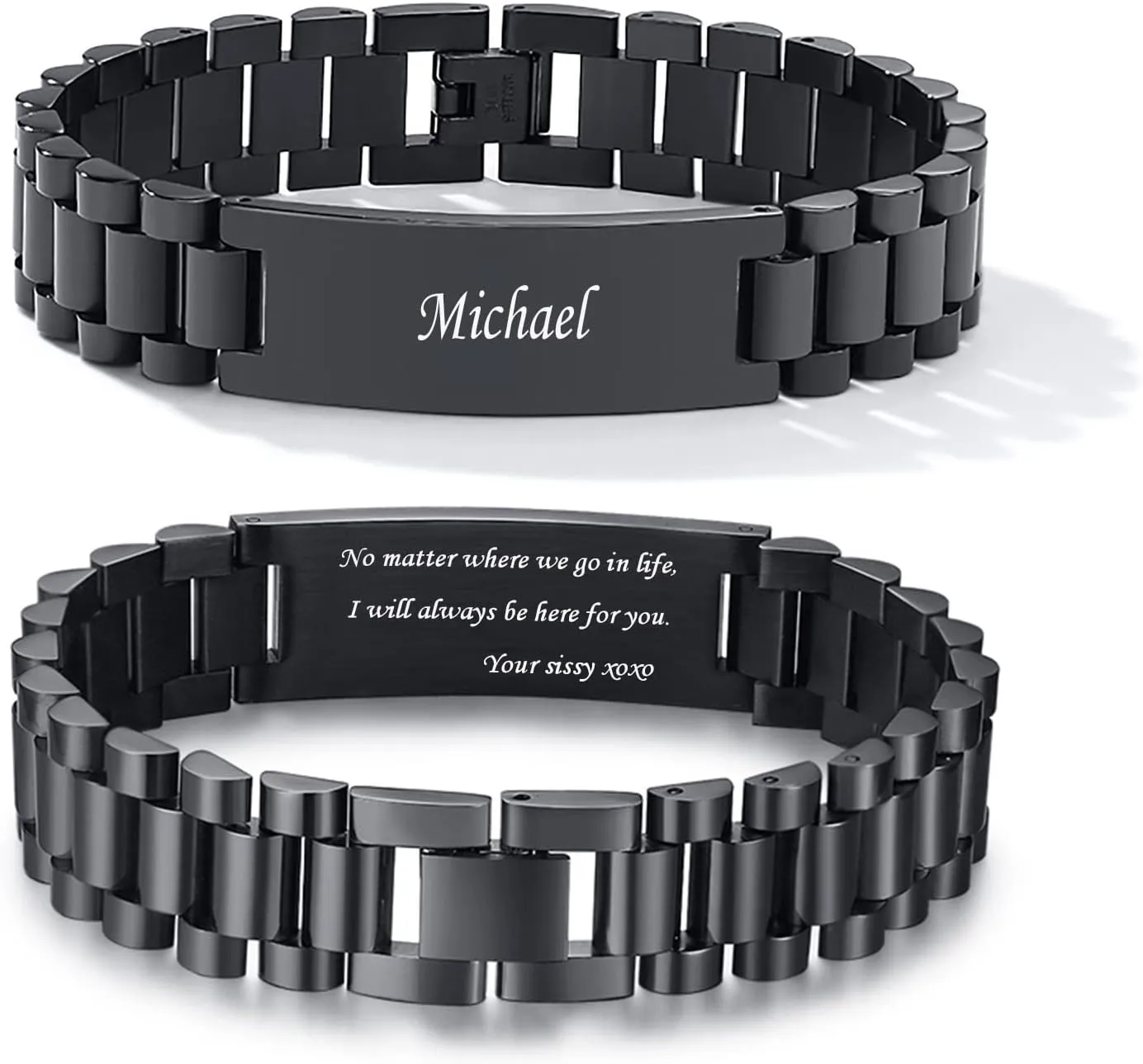 MEALGUET Personalized Inspirational Gift for Him : Masculine Stainless Steel Inspiral Quote Engraved Link Bracelet for Men, Sobriety Gifts Inspiral Message Customized Gift for dad Son Husband