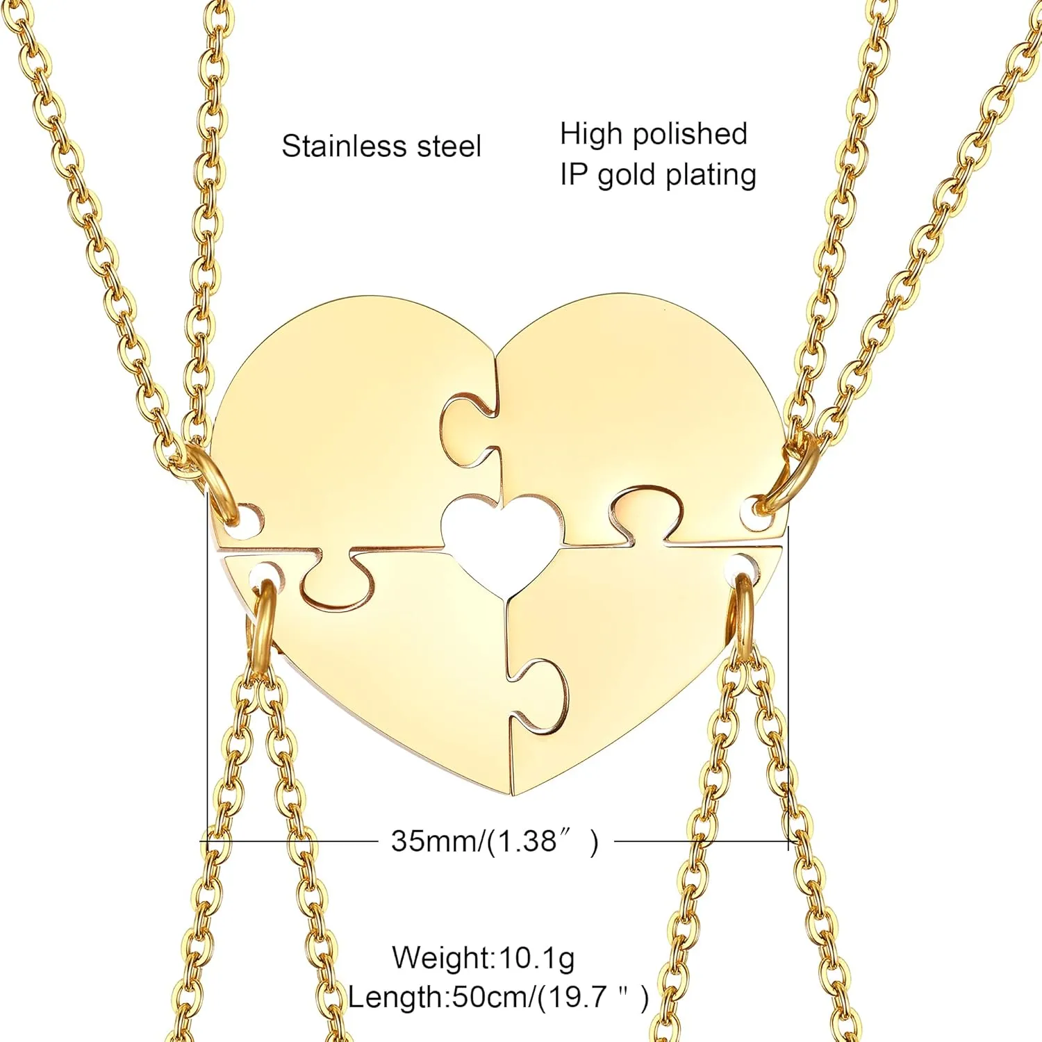 MEALGUET Personalized Name Initial Stainless Steel Heart Shape BFF Puzzle Necklace 2/3/4/5/6 Pcs for Family Love Best Friend Matching Necklace Set