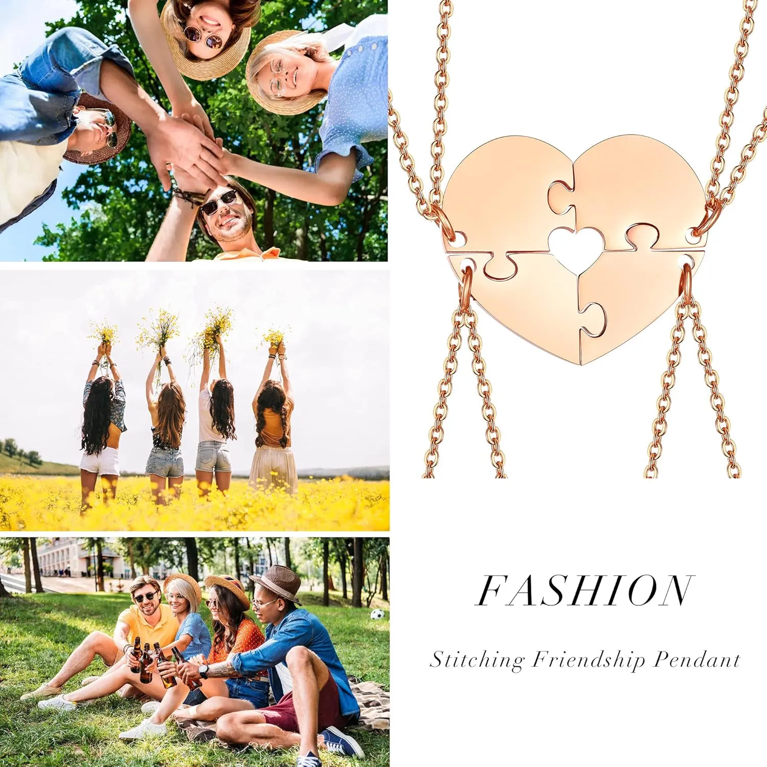 MEALGUET Personalized Name Initial Stainless Steel Heart Shape BFF Puzzle Necklace 2/3/4/5/6 Pcs for Family Love Best Friend Matching Necklace Set