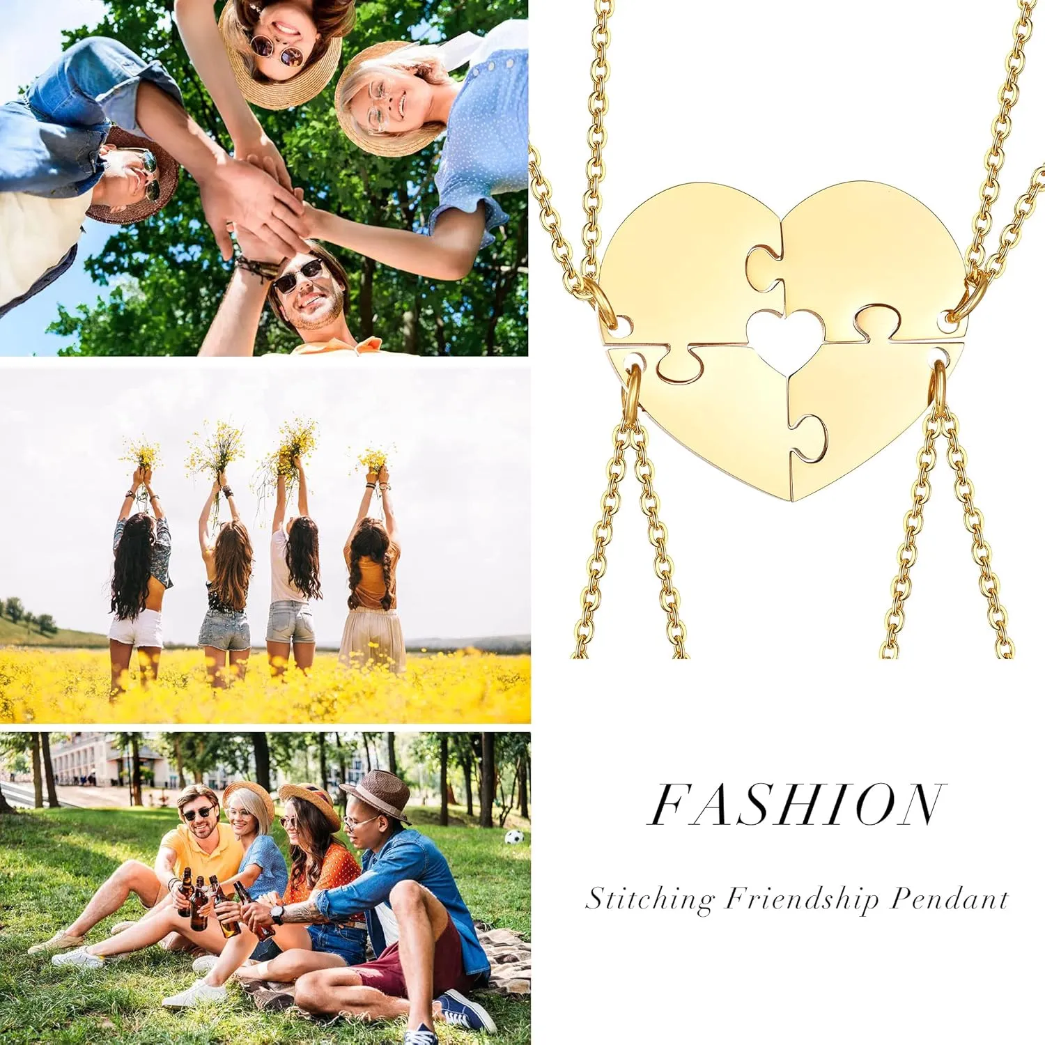 MEALGUET Personalized Name Initial Stainless Steel Heart Shape BFF Puzzle Necklace 2/3/4/5/6 Pcs for Family Love Best Friend Matching Necklace Set
