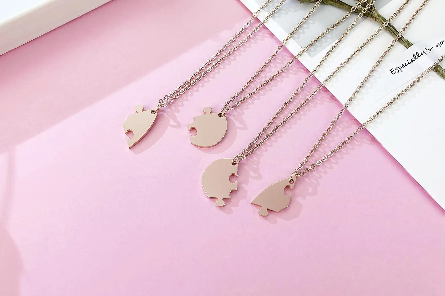 MEALGUET Personalized Name Initial Stainless Steel Heart Shape BFF Puzzle Necklace 2/3/4/5/6 Pcs for Family Love Best Friend Matching Necklace Set