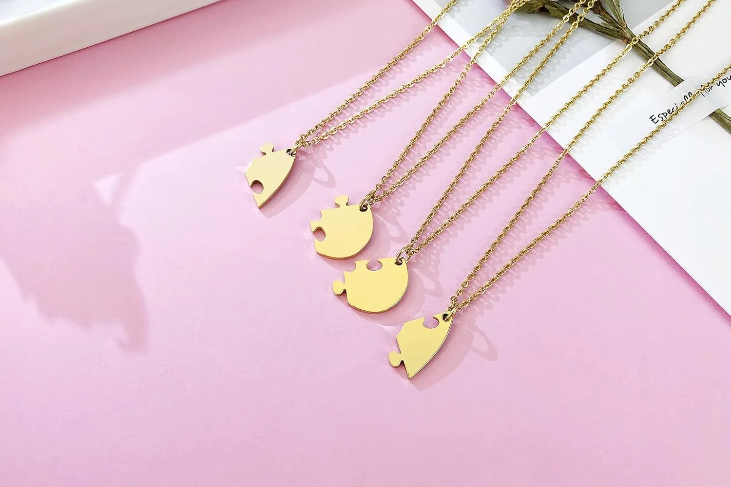 MEALGUET Personalized Name Initial Stainless Steel Heart Shape BFF Puzzle Necklace 2/3/4/5/6 Pcs for Family Love Best Friend Matching Necklace Set