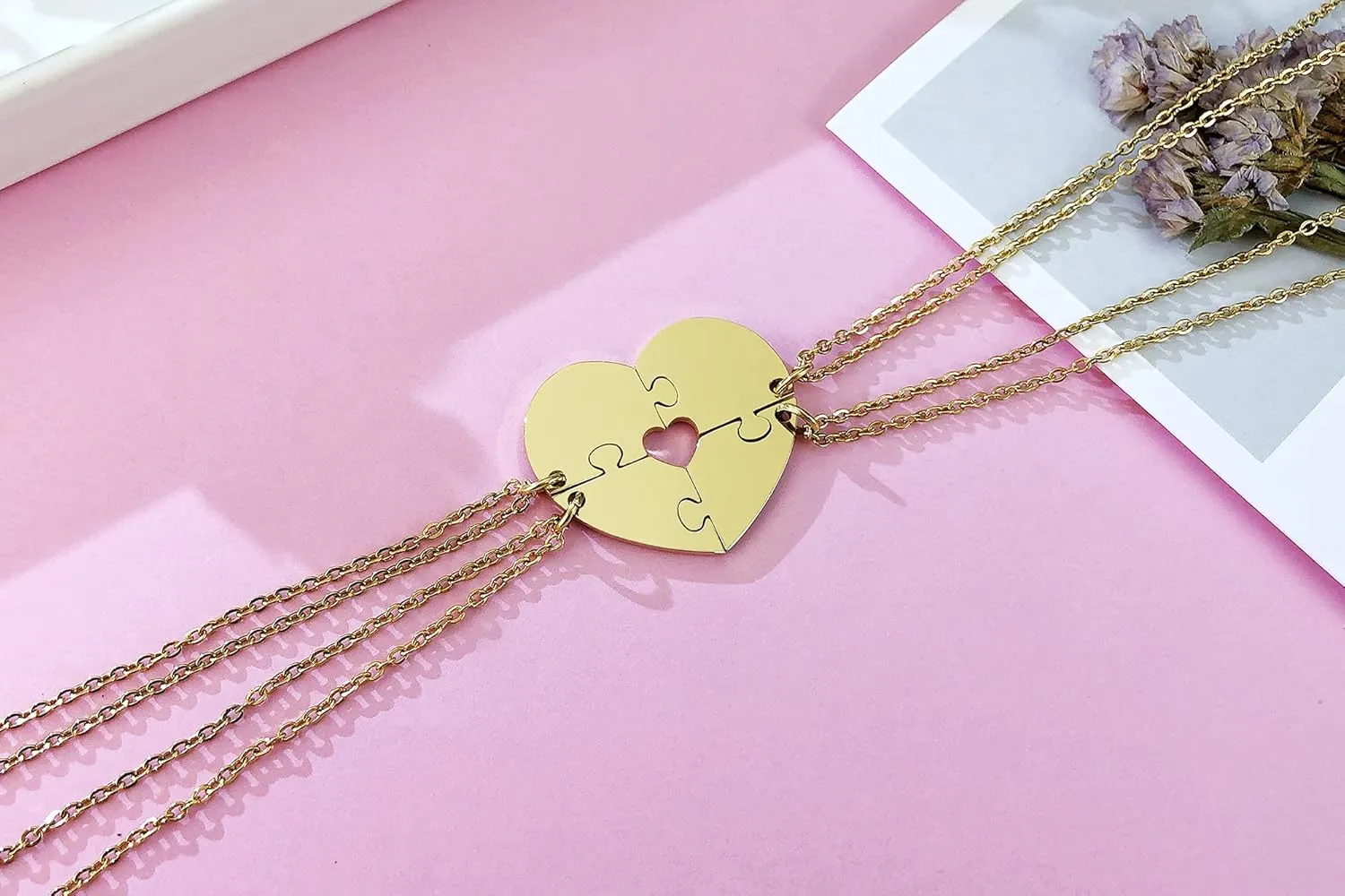 MEALGUET Personalized Name Initial Stainless Steel Heart Shape BFF Puzzle Necklace 2/3/4/5/6 Pcs for Family Love Best Friend Matching Necklace Set