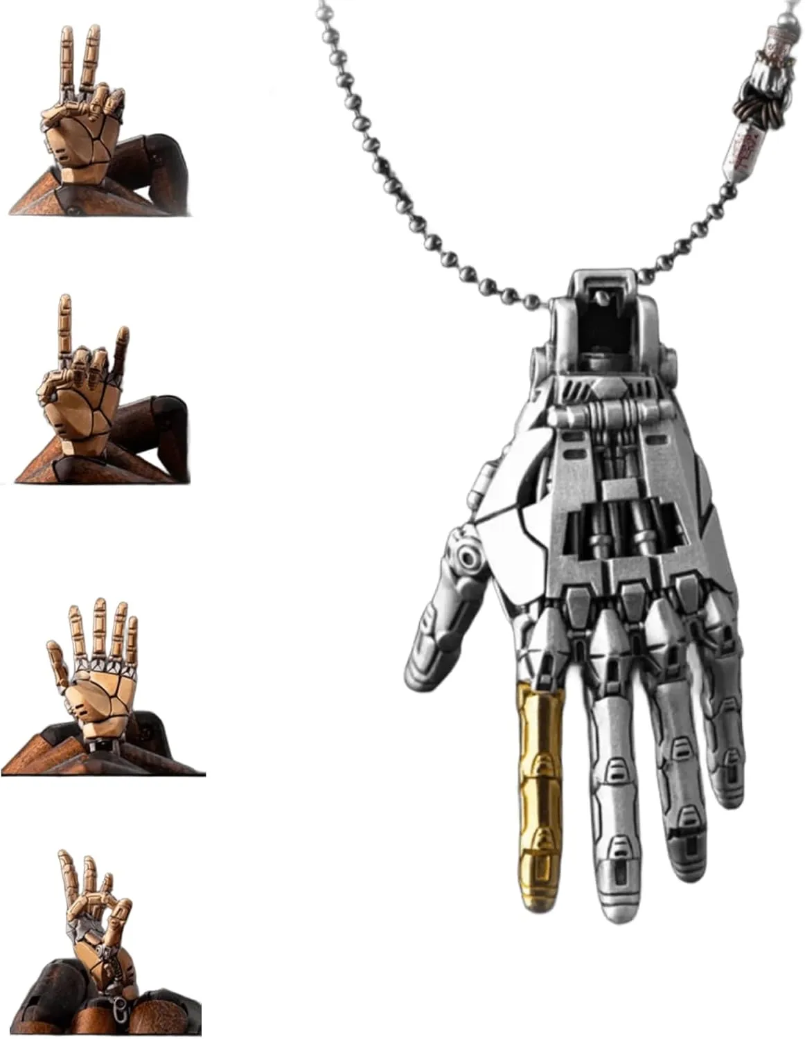 Mechanical Bionic Hand Pendant, Movable Finger Joints Robot Hand Charm Jewelry, Steampunk Necklace Pendant, Punk Lover Gift, for Men Women