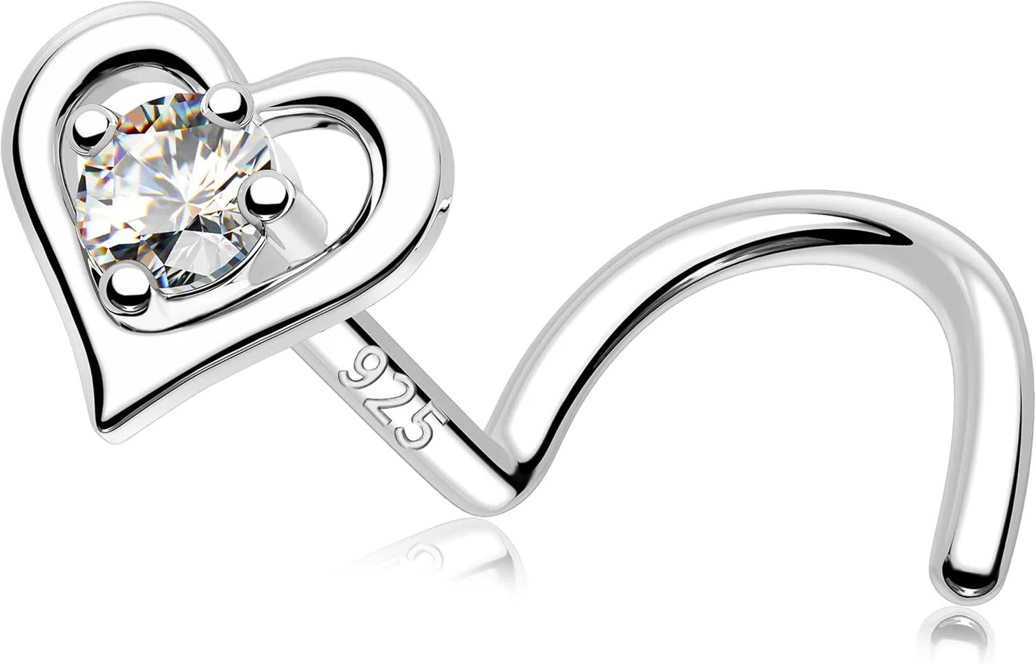 MeIighting Sterling Silver 925 Nose Stud 20G Nose Ring S-Shaped Nostril Piercing Clear CZ 7mm Nose Piercing Jewelry Body Jewelry for Women