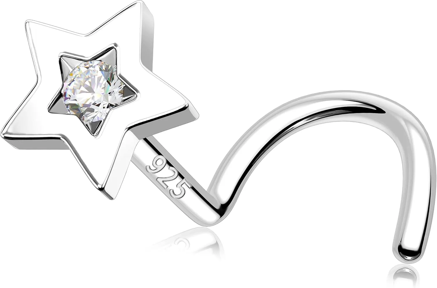MeIighting Sterling Silver 925 Nose Stud 20G Nose Ring S-Shaped Nostril Piercing Clear CZ 7mm Nose Piercing Jewelry Body Jewelry for Women