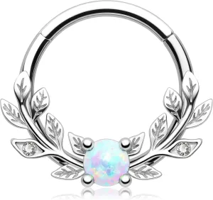 Melighting Opal Septum Ring 16G Vine Septum Jewelry Stainless Steel 316L Septum Piercing 10mm Daith Piercing Jewelry 8mm Conch Helix Earring Cartilage Earring for Women
