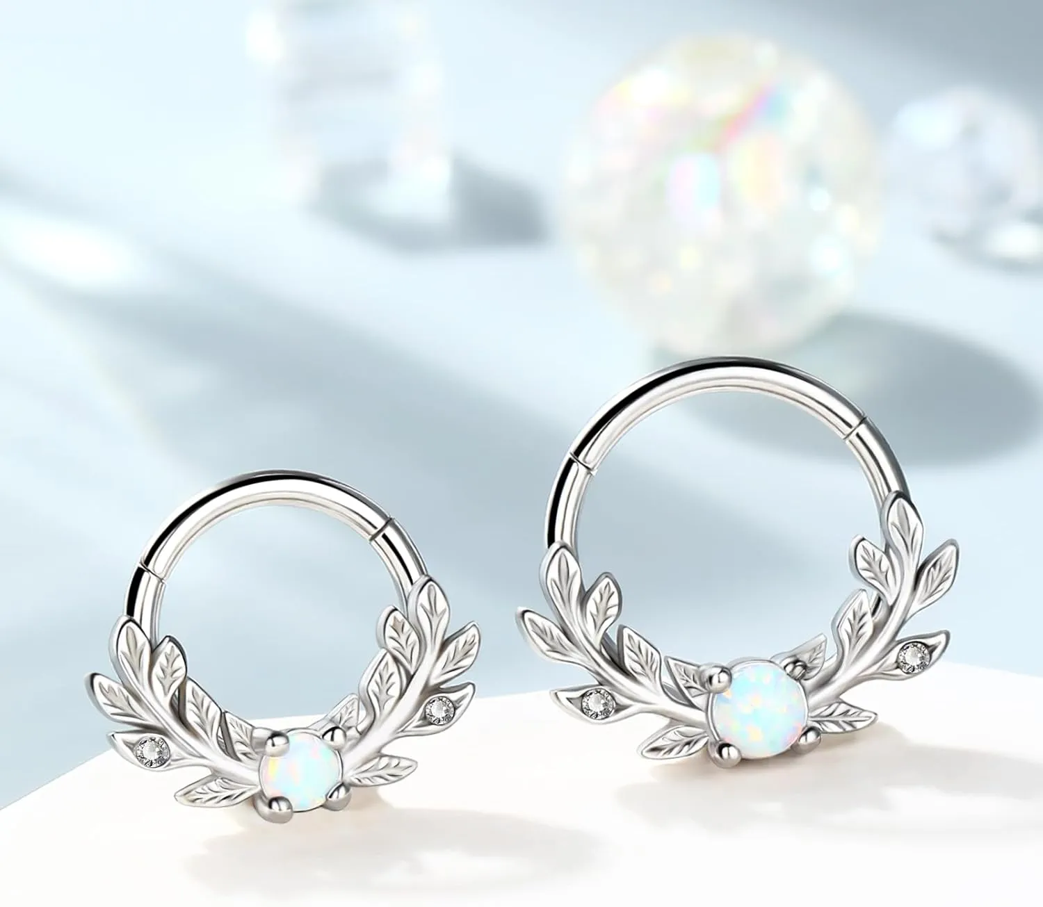Melighting Opal Septum Ring 16G Vine Septum Jewelry Stainless Steel 316L Septum Piercing 10mm Daith Piercing Jewelry 8mm Conch Helix Earring Cartilage Earring for Women
